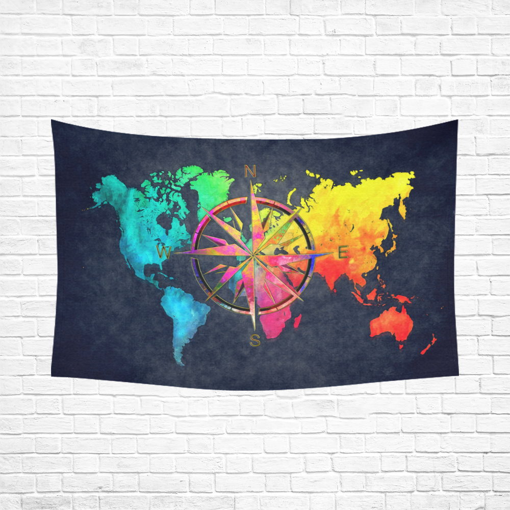 world map wind rose #map #worldmap Cotton Linen Wall Tapestry 90"x 60"