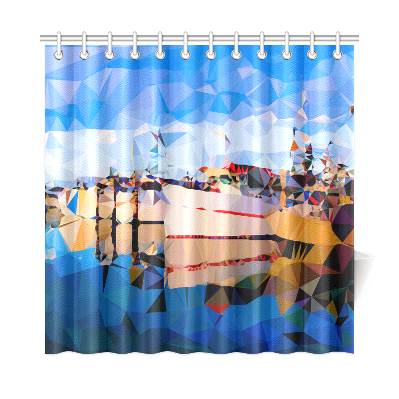 Boats in Harbor Low Polygon Art Shower Curtain 72"x72"