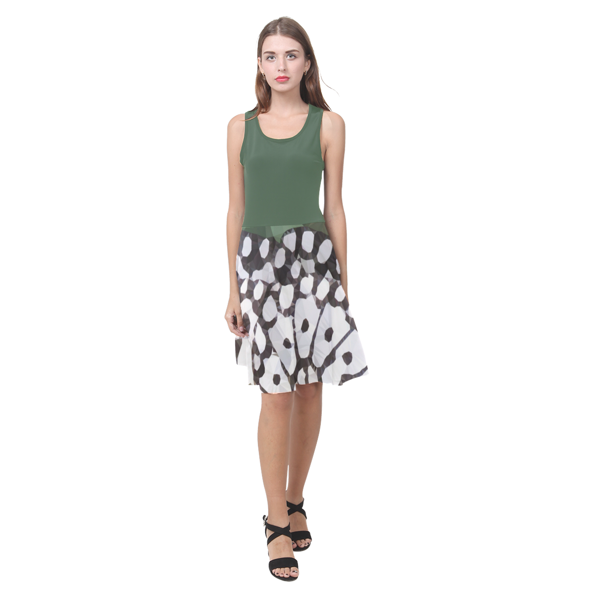 Butterfly Green Leaves Low Poly Geometric Polygons Atalanta Casual Sundress(Model D04)