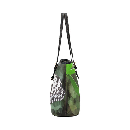 Butterfly Green Leaves Low Poly Geometric Polygons Leather Tote Bag/Large (Model 1651)