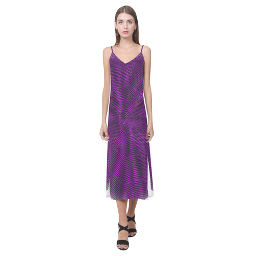 Chevron  purple V-Neck Open Fork Long Dress(Model D18)