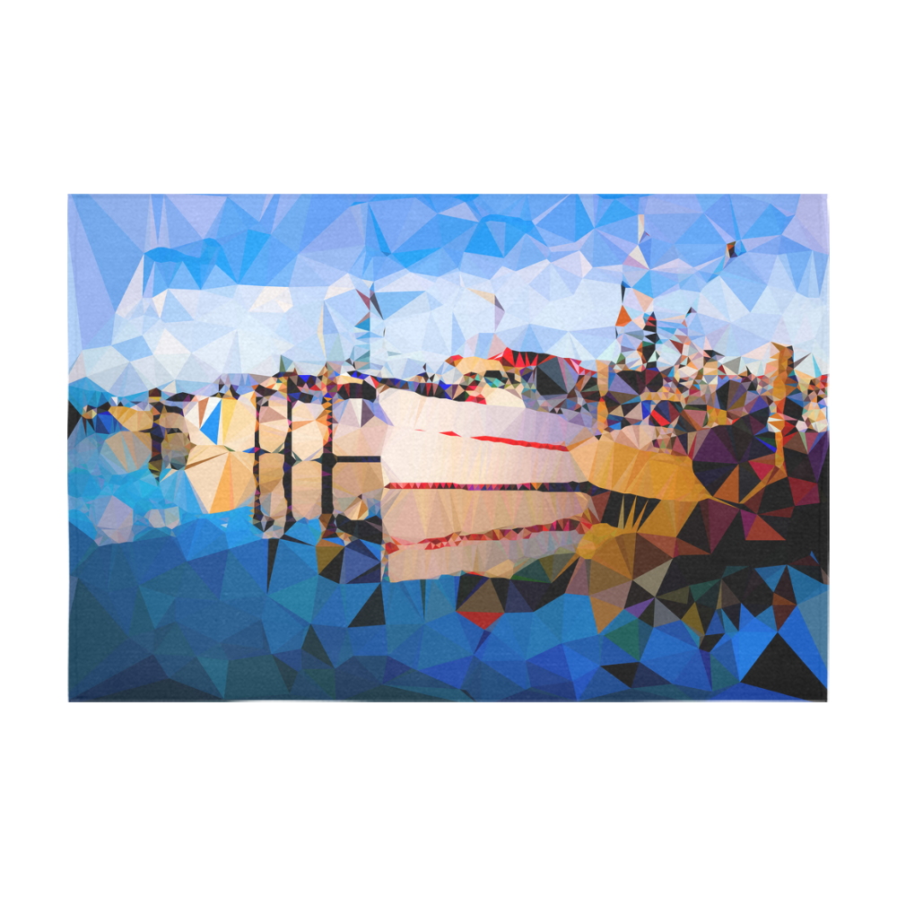 Boats in Harbor Low Polygon Art Cotton Linen Tablecloth 60" x 90"