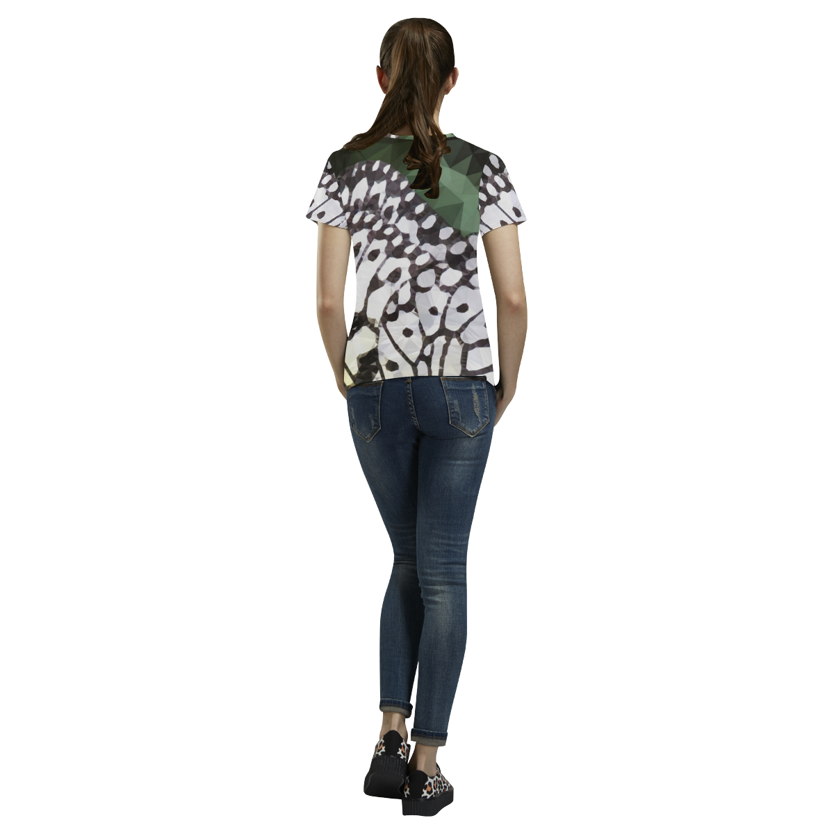 Butterfly Green Leaves Low Poly Geometric Polygons All Over Print T-Shirt for Women (USA Size) (Model T40)