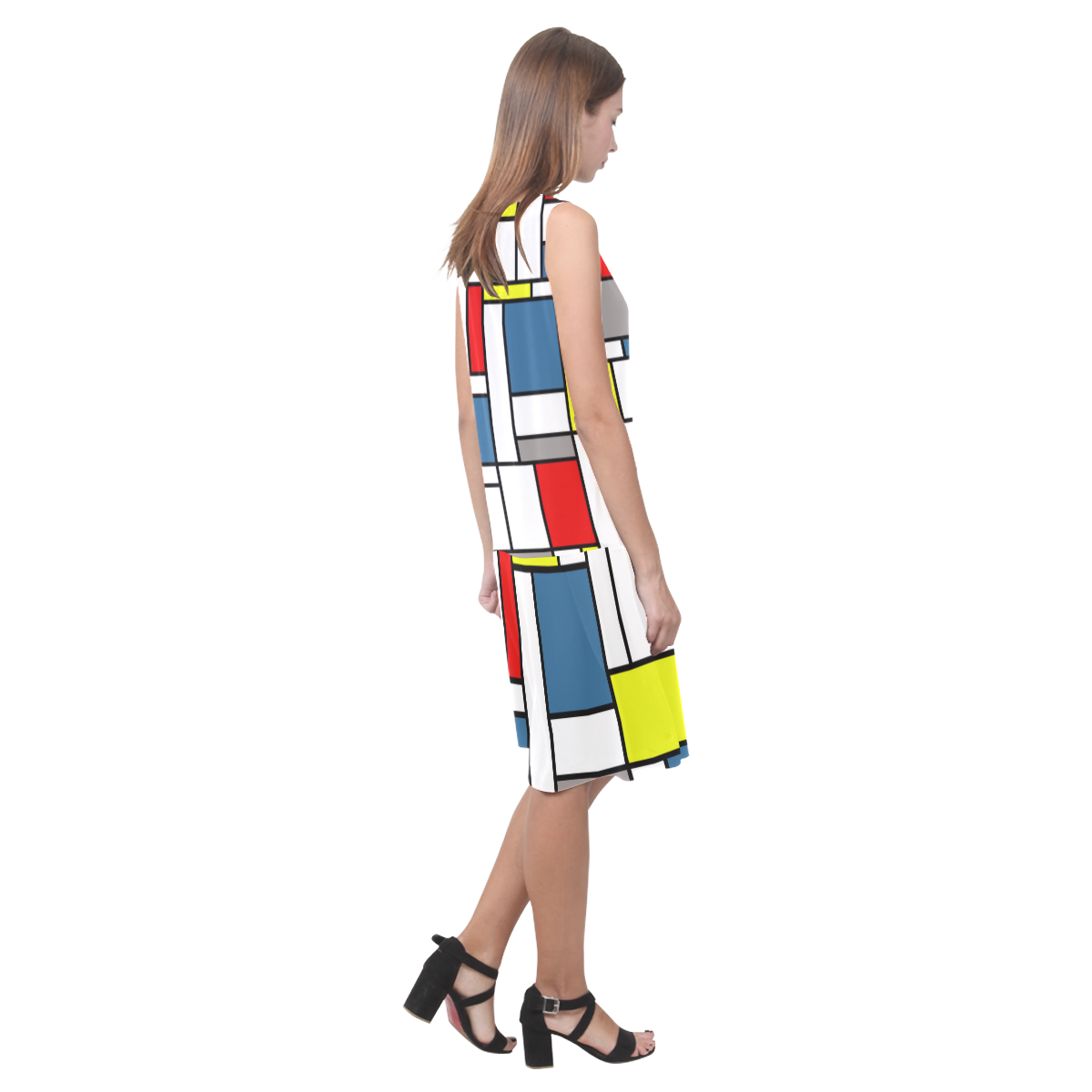 Mondrian style design Sleeveless Splicing Shift Dress(Model D17)