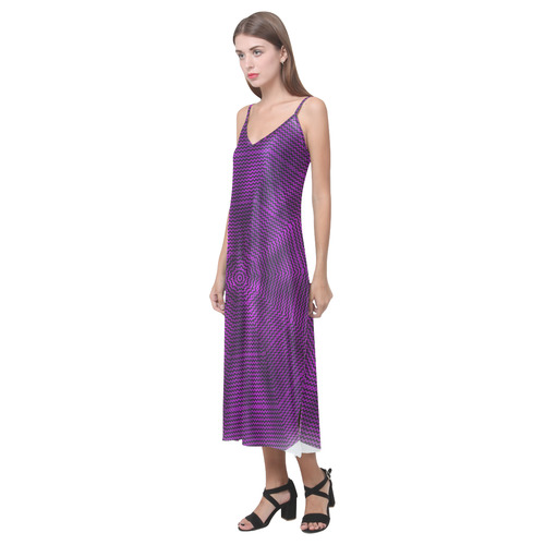 Chevron  purple V-Neck Open Fork Long Dress(Model D18)