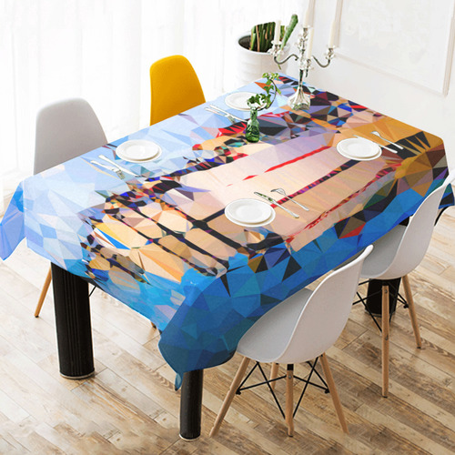 Boats in Harbor Low Polygon Art Cotton Linen Tablecloth 52"x 70"