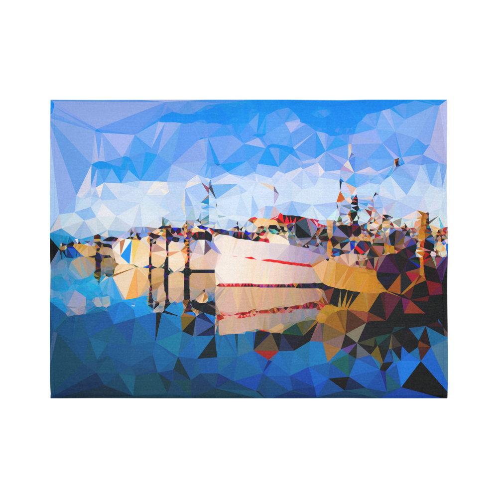 Boats in Harbor Low Polygon Art Cotton Linen Wall Tapestry 80"x 60"