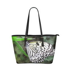 Butterfly Green Leaves Low Poly Geometric Polygons Leather Tote Bag/Small (Model 1651)