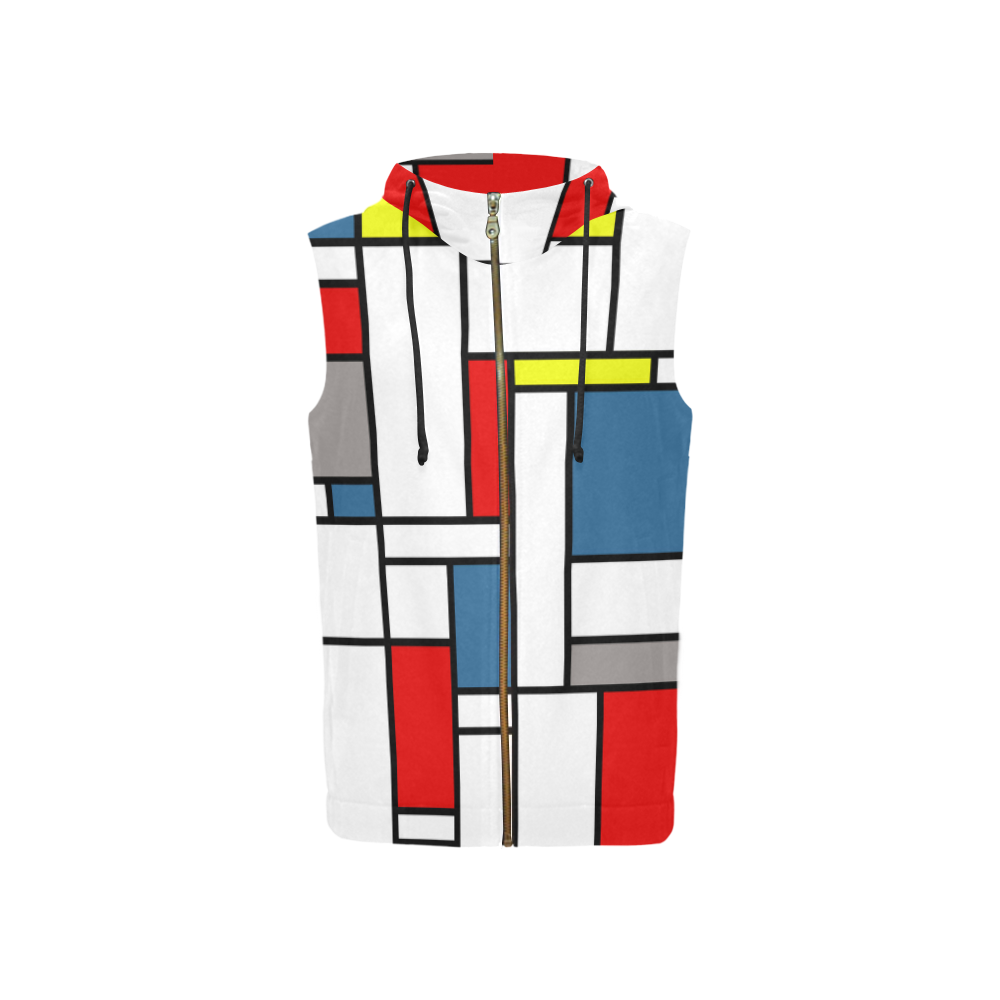 Mondrian style design All Over Print Sleeveless Zip Up Hoodie for Women (Model H16)