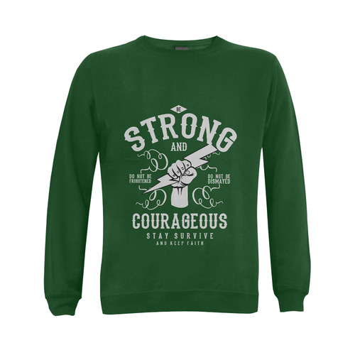 Strong and Courageous Green Gildan Crewneck Sweatshirt(NEW) (Model H01)