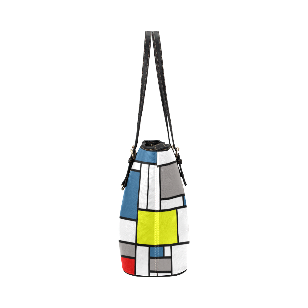 Mondrian style design Leather Tote Bag/Large (Model 1651)