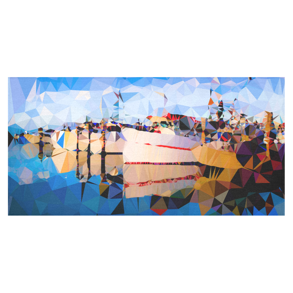 Boats in Harbor Low Polygon Art Cotton Linen Tablecloth 60"x120"