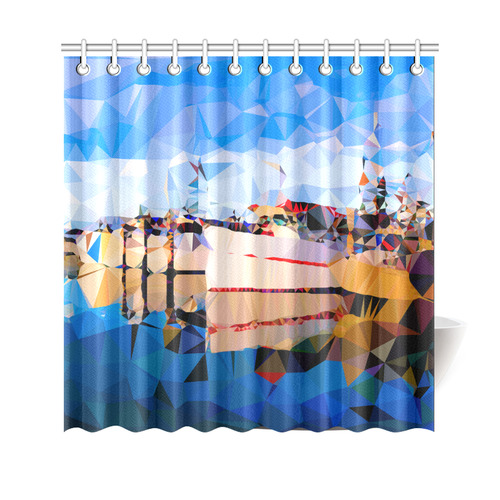 Boats in Harbor Low Polygon Art Shower Curtain 69"x70"