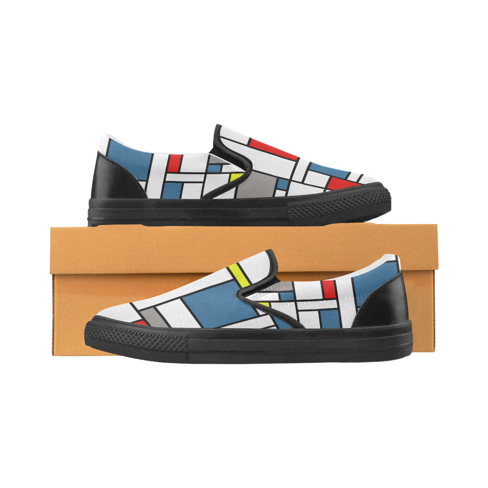 Mondrian style design Men's Unusual Slip-on Canvas Shoes (Model 019)