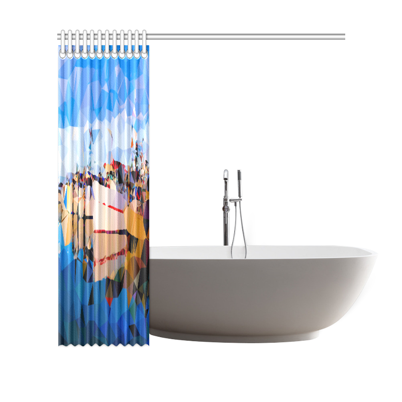 Boats in Harbor Low Polygon Art Shower Curtain 69"x70"