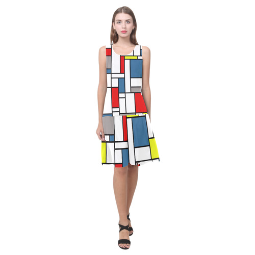 Mondrian style design Sleeveless Splicing Shift Dress(Model D17)