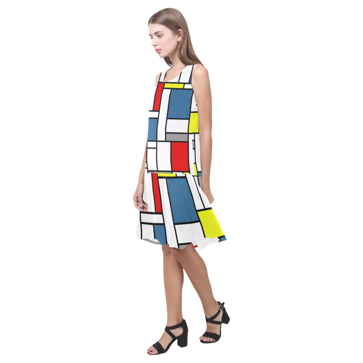 Mondrian style design Sleeveless Splicing Shift Dress(Model D17)