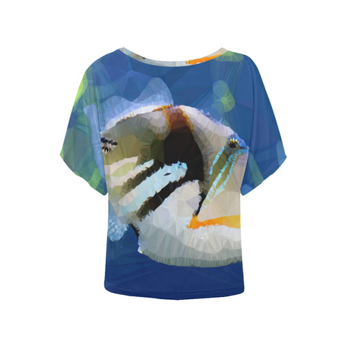 Reef Fish Low Poly Geometric Polygon Art Women's Batwing-Sleeved Blouse T shirt (Model T44)