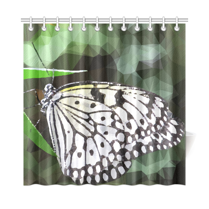 Butterfly Green Leaves Low Poly Geometric Polygons Shower Curtain 72"x72"