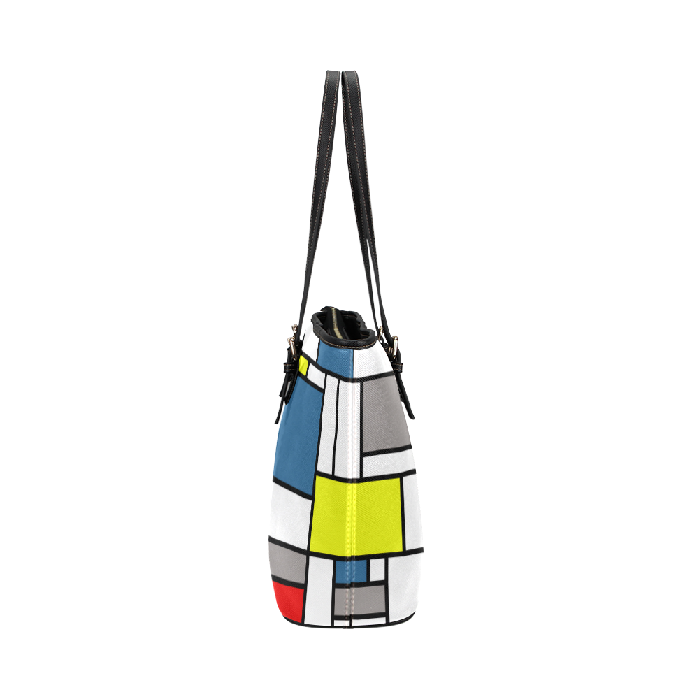 Mondrian style design Leather Tote Bag/Large (Model 1651)