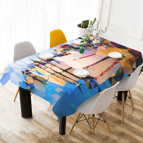 Boats in Harbor Low Polygon Art Cotton Linen Tablecloth 60"x120"