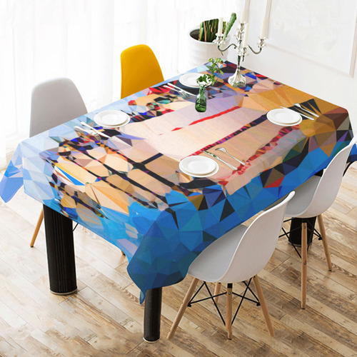 Boats in Harbor Low Polygon Art Cotton Linen Tablecloth 60" x 90"