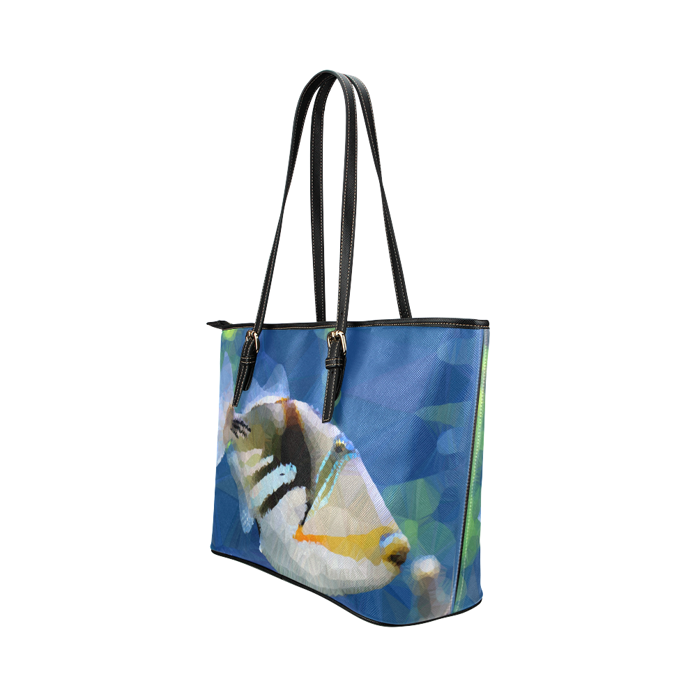Reef Fish Low Poly Geometric Polygon Art Leather Tote Bag/Small (Model 1651)