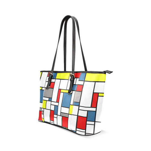 Mondrian style design Leather Tote Bag/Small (Model 1640)