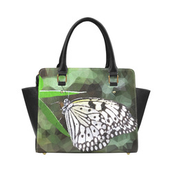 Butterfly Green Leaves Low Poly Geometric Polygons Classic Shoulder Handbag (Model 1653)