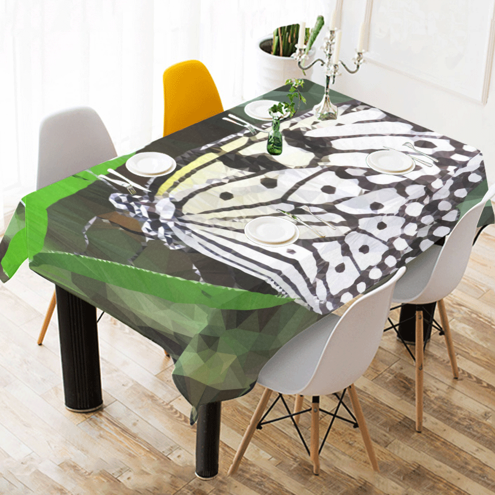 Butterfly Green Leaves Low Poly Geometric Polygons Cotton Linen Tablecloth 52"x 70"