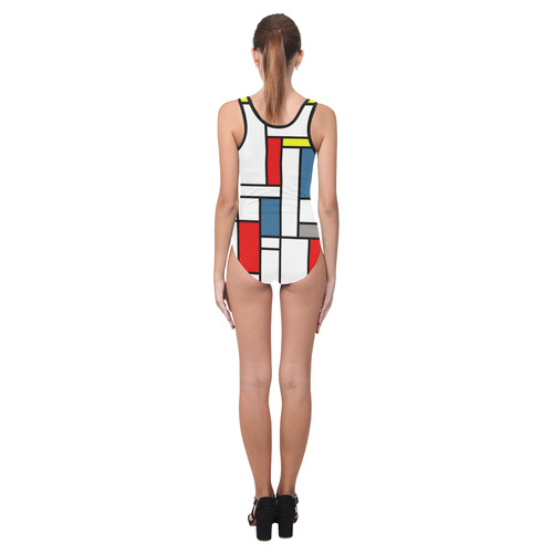 Mondrian style design Vest One Piece Swimsuit (Model S04)