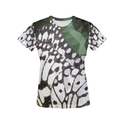 Butterfly Green Leaves Low Poly Geometric Polygons All Over Print T-Shirt for Women (USA Size) (Model T40)
