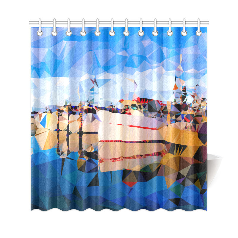 Boats in Harbor Low Polygon Art Shower Curtain 69"x72"