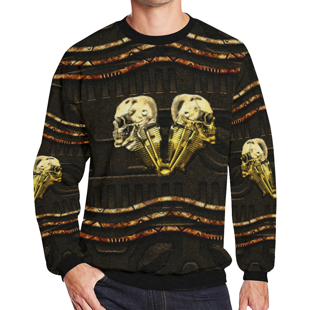 Awesome mechanical skull Men's Oversized Fleece Crew Sweatshirt (Model H18)