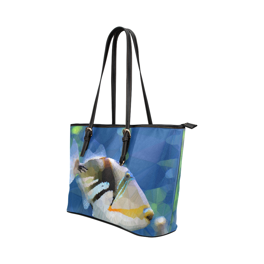 Reef Fish Low Poly Geometric Polygon Art Leather Tote Bag/Small (Model 1651)