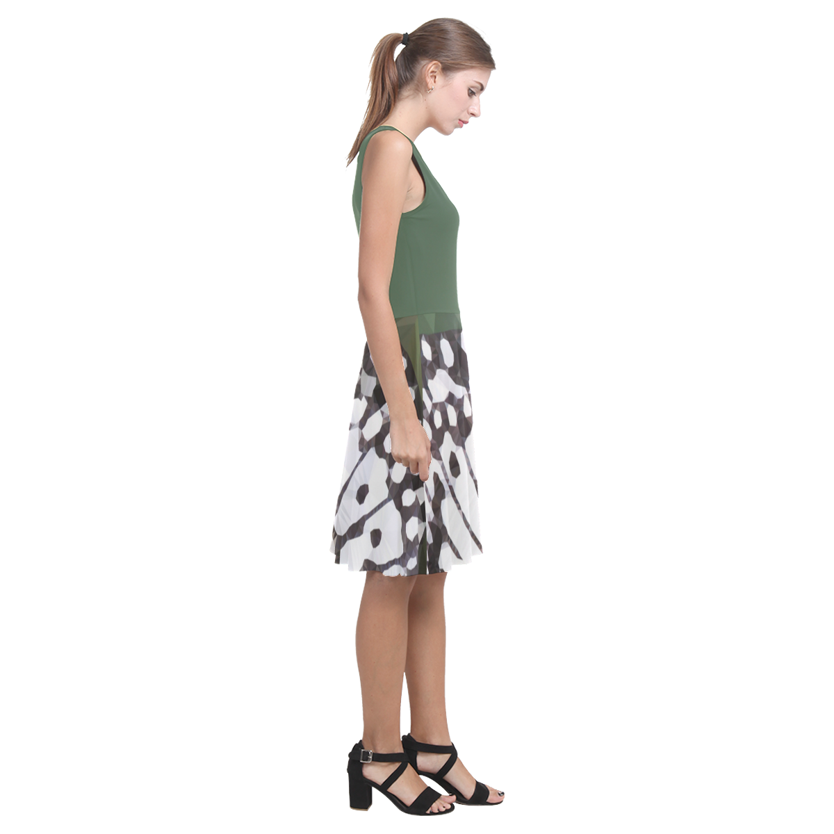 Butterfly Green Leaves Low Poly Geometric Polygons Atalanta Casual Sundress(Model D04)