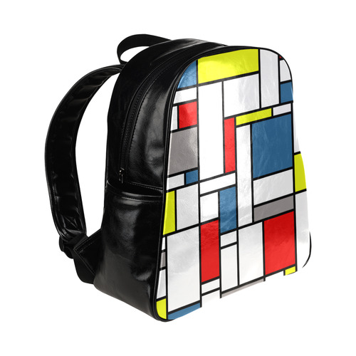 Mondrian style design Multi-Pockets Backpack (Model 1636)