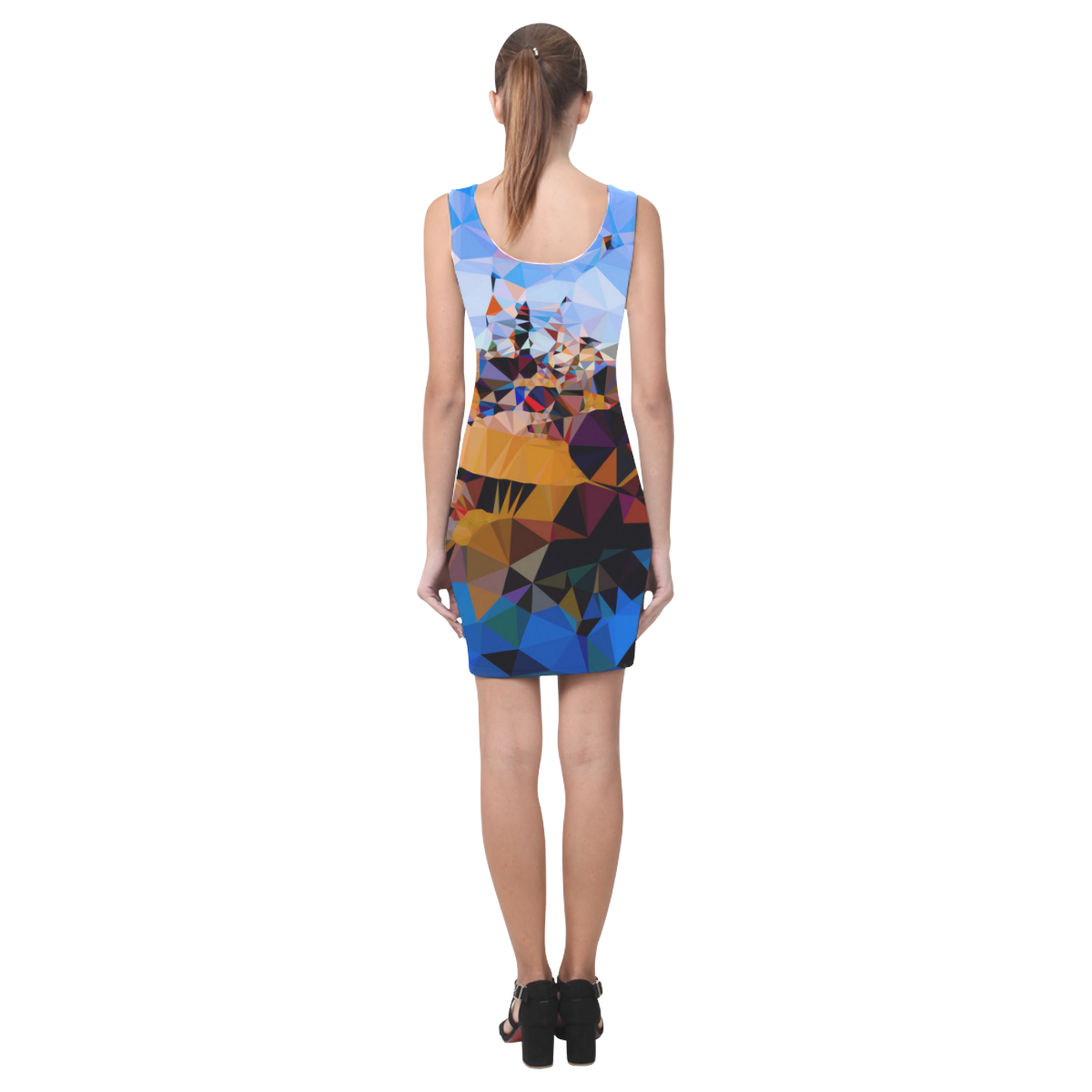 Boats in Harbor Low Polygon Art Medea Vest Dress (Model D06)