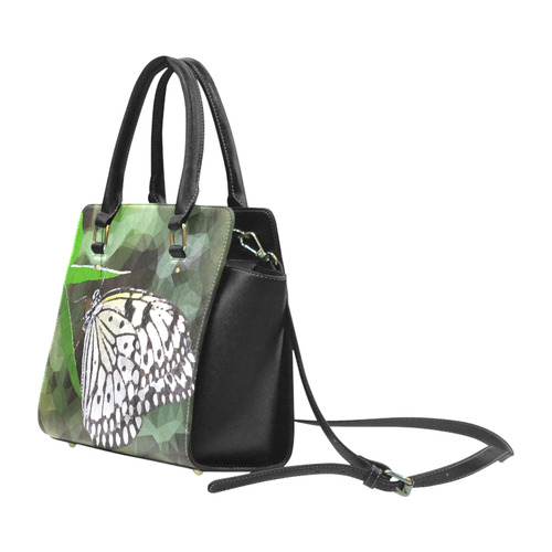 Butterfly Green Leaves Low Poly Geometric Polygons Classic Shoulder Handbag (Model 1653)