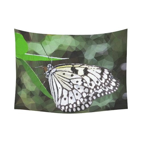 Butterfly Green Leaves Low Poly Geometric Polygons Cotton Linen Wall Tapestry 80"x 60"