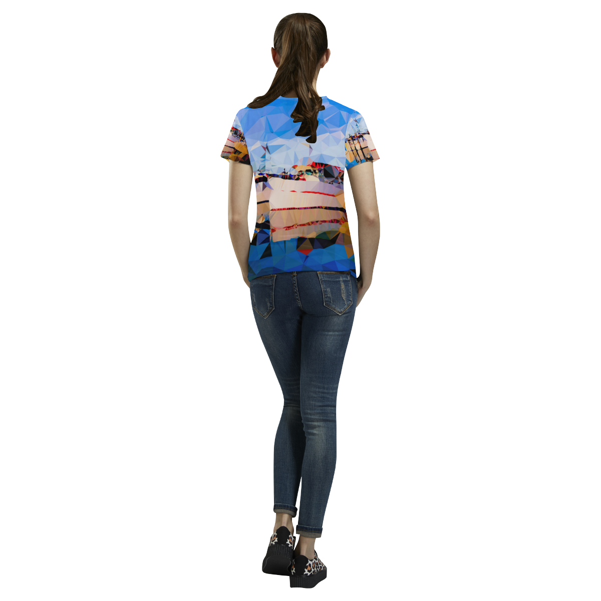 Boats in Harbor Low Polygon Art All Over Print T-Shirt for Women (USA Size) (Model T40)