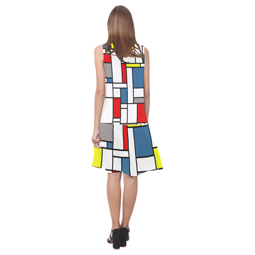 Mondrian style design Sleeveless Splicing Shift Dress(Model D17)