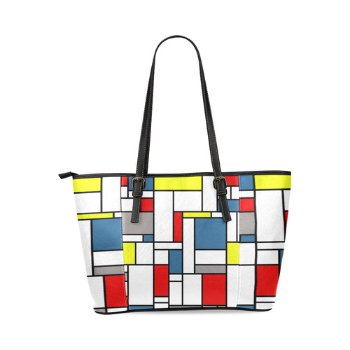 Mondrian style design Leather Tote Bag/Small (Model 1640)