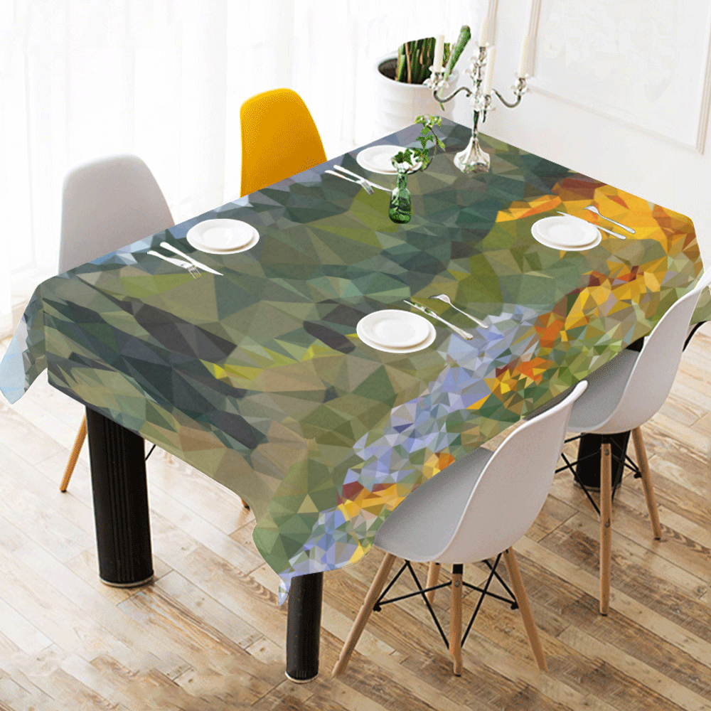 Mountain Landscape Floral Low Polygon Art Cotton Linen Tablecloth 60" x 90"