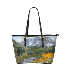 Mountain Landscape Floral Low Polygon Art Leather Tote Bag/Small (Model 1651)