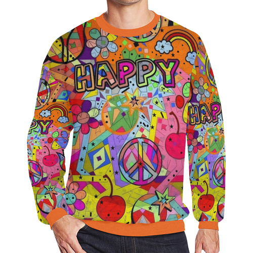 Happy Popart by Nico Bielow Men's Oversized Fleece Crew Sweatshirt/Large Size(Model H18)