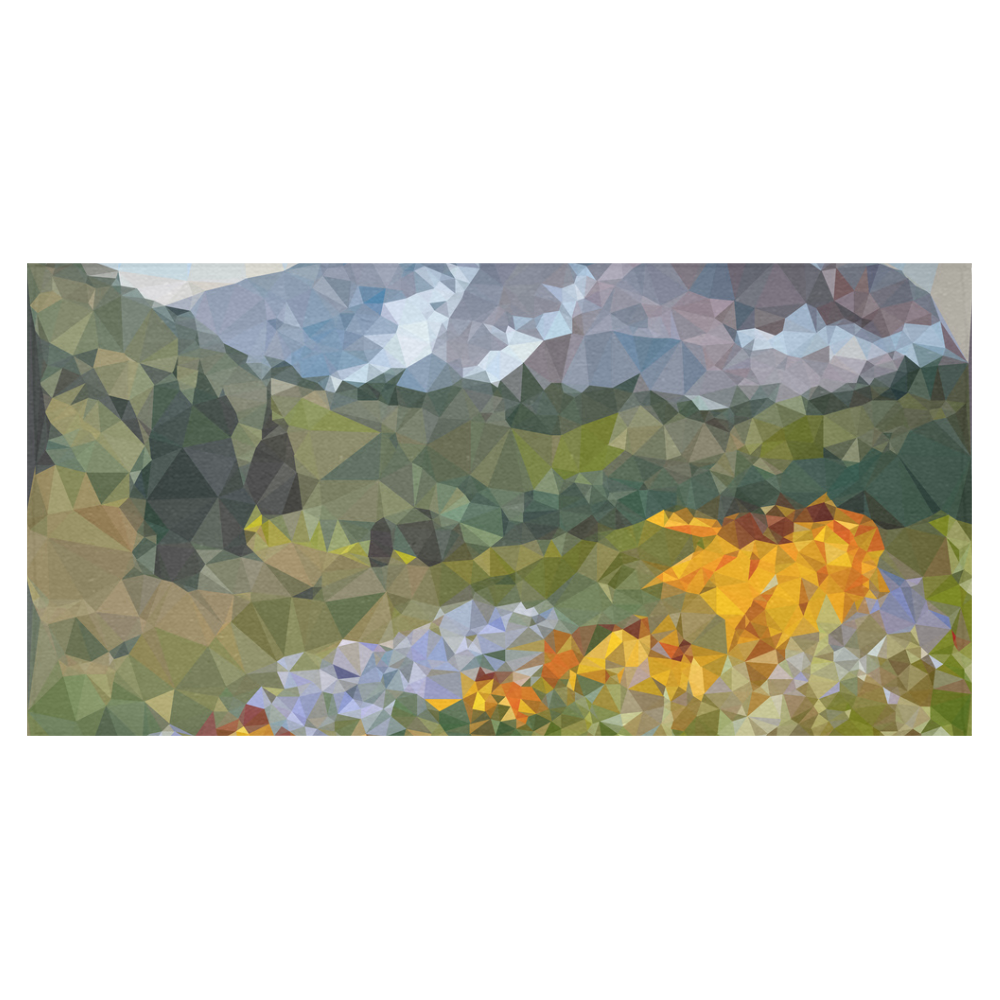 Mountain Landscape Floral Low Polygon Art Cotton Linen Tablecloth 60"x120"