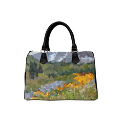 Mountain Landscape Floral Low Polygon Art Boston Handbag (Model 1621)