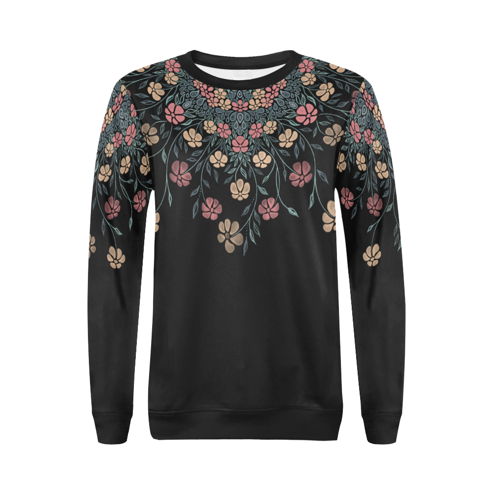Pretty Powder Pastels Flowers Mandala Pattern All Over Print Crewneck Sweatshirt for Women (Model H18)