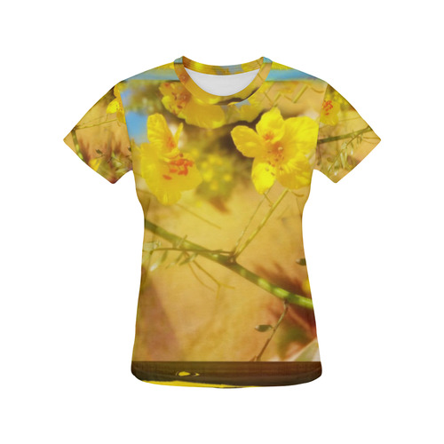 Yellow Flowers All Over Print T-Shirt for Women (USA Size) (Model T40)